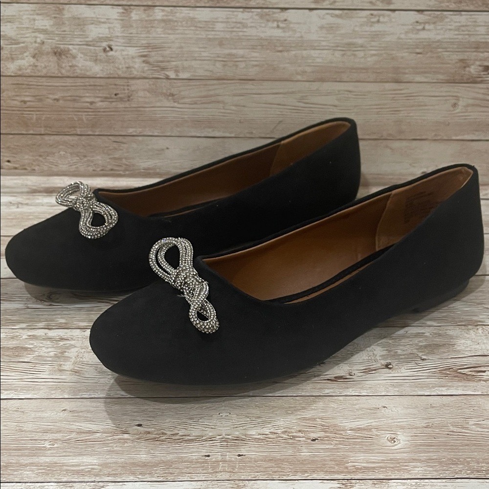 White Mountain Womens Black Rhinestone Bow Ballet Flats Sashimi W35004 Size 9M - Picture 3 of 11